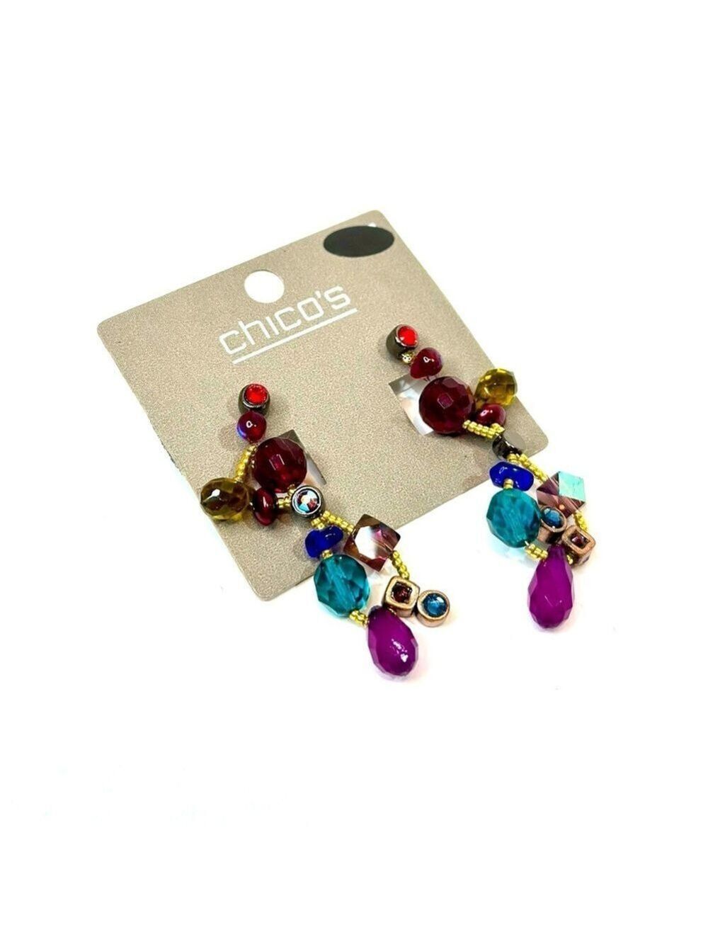Chico’s Multicolor Beaded Gold Tone Drop Earrings | 2” | NWT